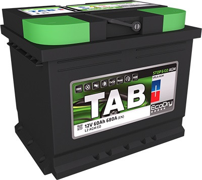 TAB AGM startbatteri 12v 60ah +h